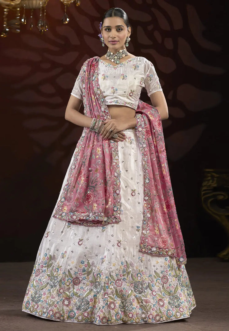 White Net A Line Lehenga Choli