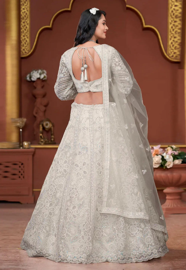 White Net Readymade A Line Lehenga Choli