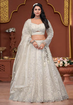 Load image into Gallery viewer, White Net Readymade A Line Lehenga Choli
