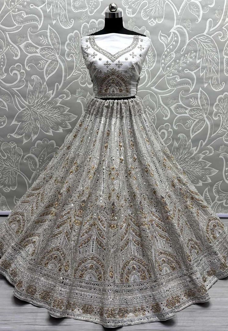 White Net Wedding Lehenga Choli