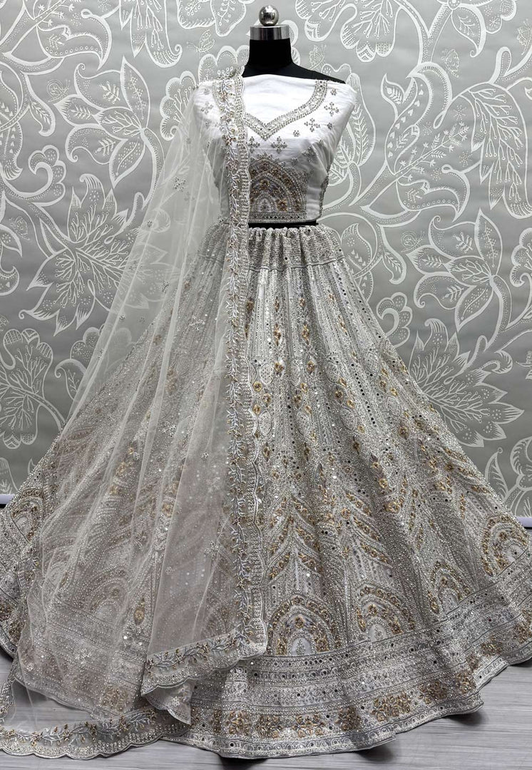 White Net Wedding Lehenga Choli