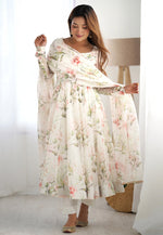 Load image into Gallery viewer, White Organza Readymade Pant Style Suit
