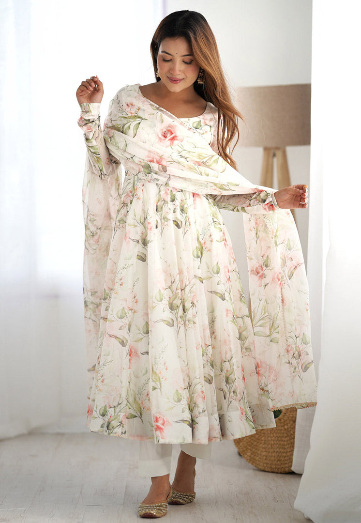 White Organza Readymade Pant Style Suit