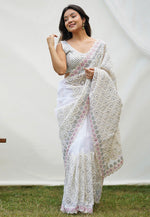 Load image into Gallery viewer, White Organza Saree With Blouse
