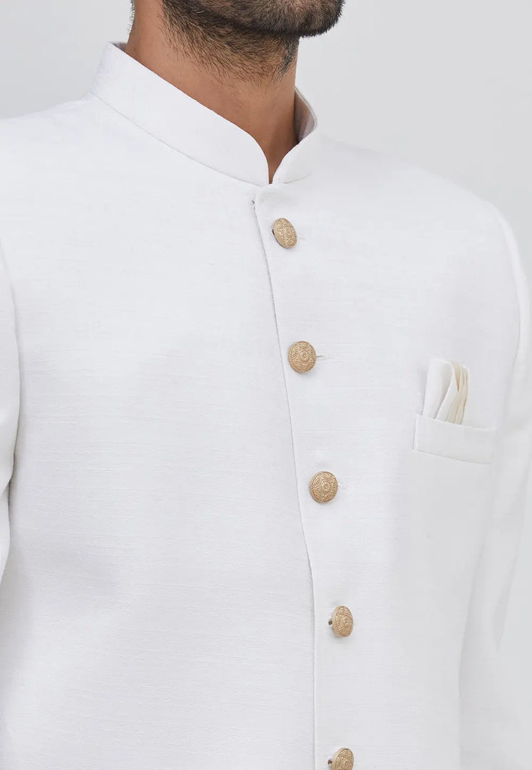 White Rayon Indo Western Sherwani
