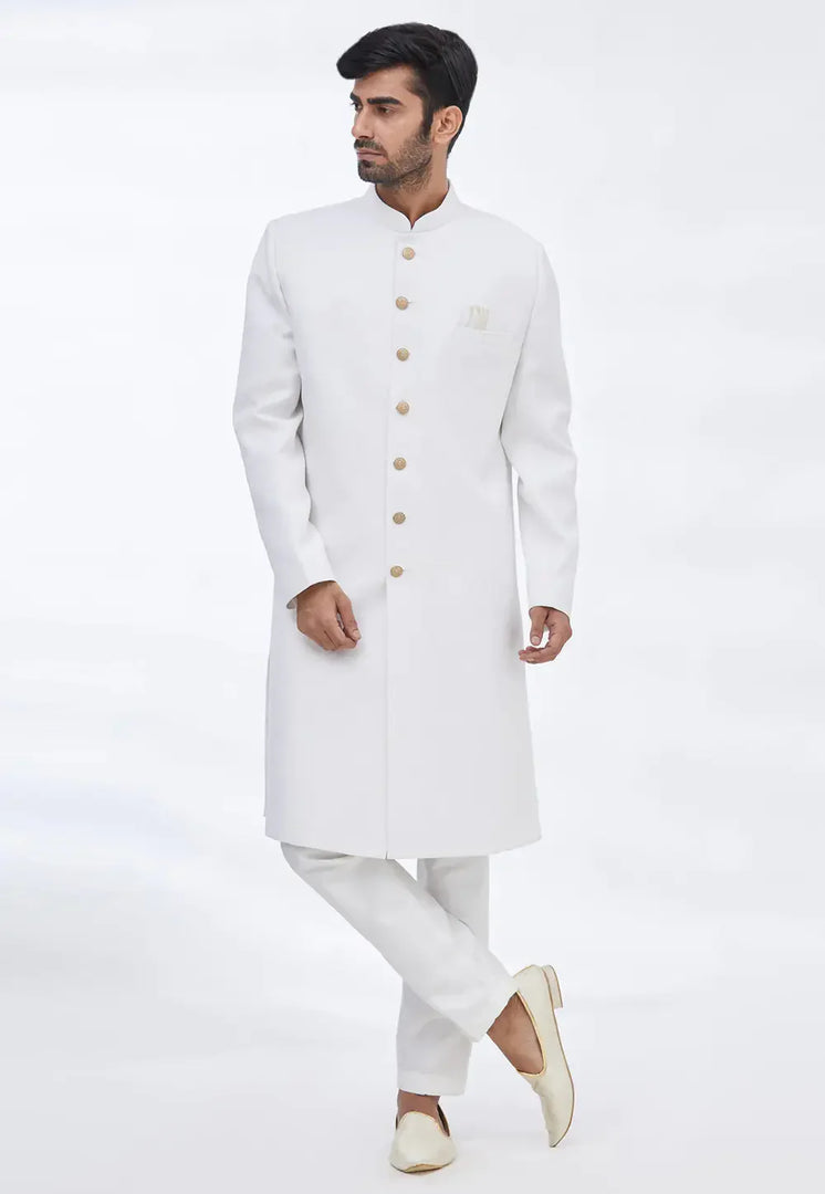 White Rayon Indo Western Sherwani