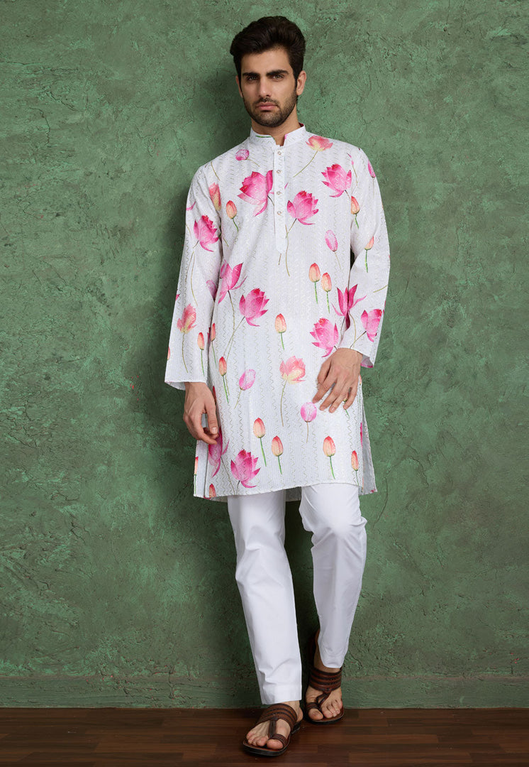 White Rayon Kurta Pajama