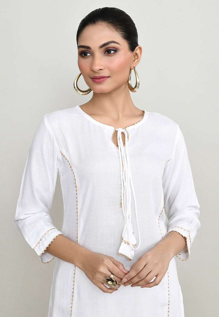 White Rayon Kurta Set With Palazzo