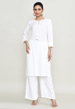 Load image into Gallery viewer, White Rayon Kurta Set With Palazzo
