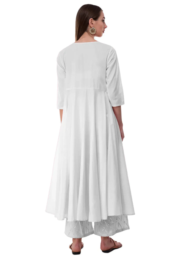 White Rayon Kurta Set With Palazzo