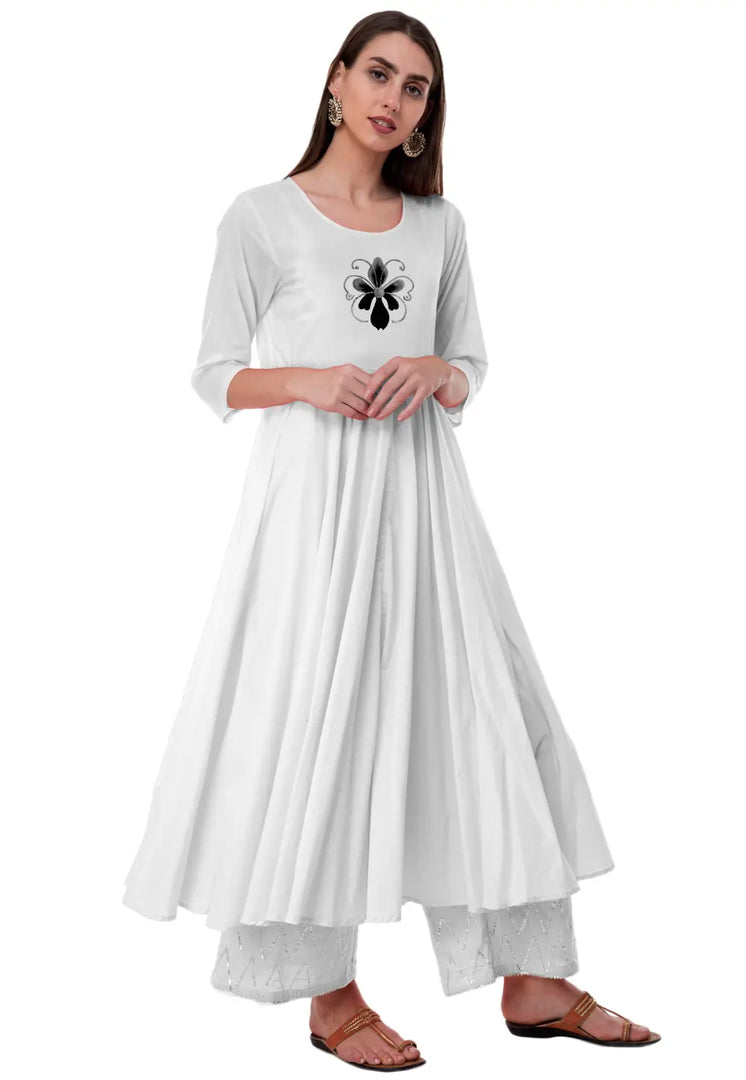 White Rayon Kurta Set With Palazzo