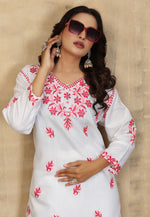 Load image into Gallery viewer, White Rayon Kurta Set With Palazzo
