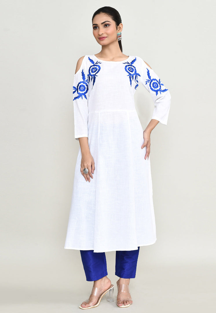 White Rayon Kurta Set With Pant