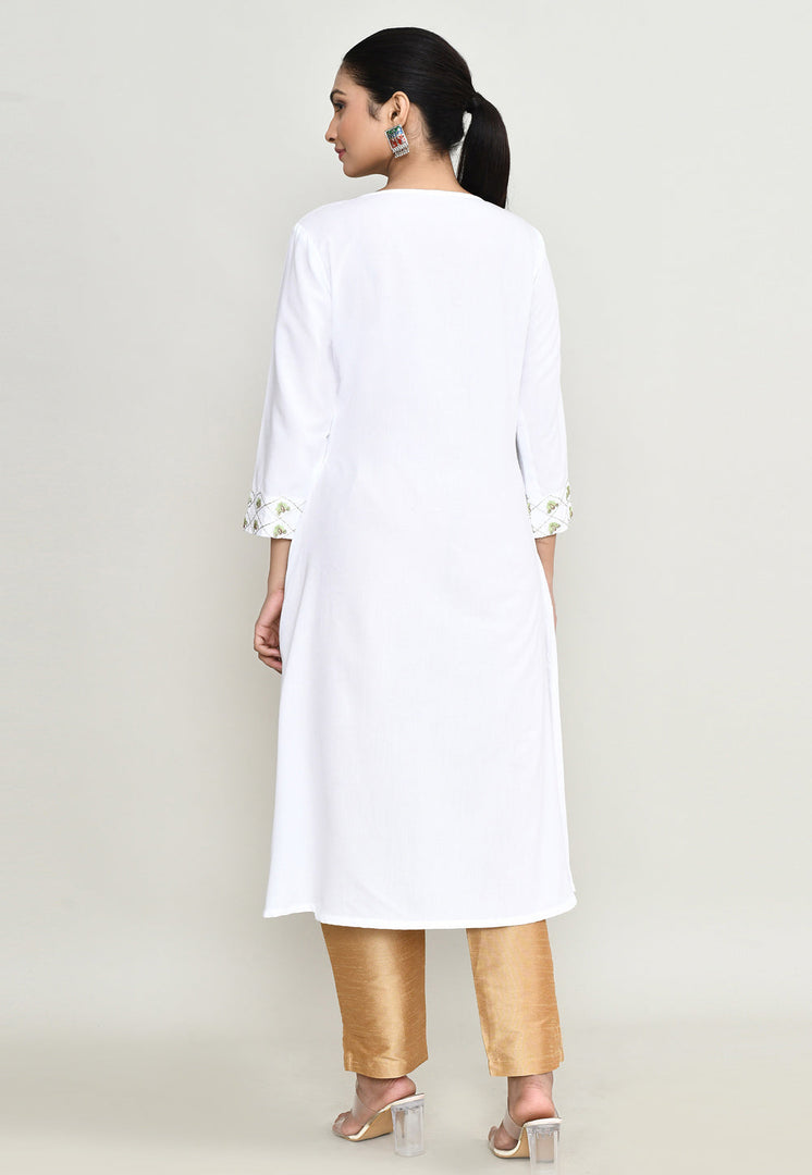 White Rayon Kurta Set With Pant