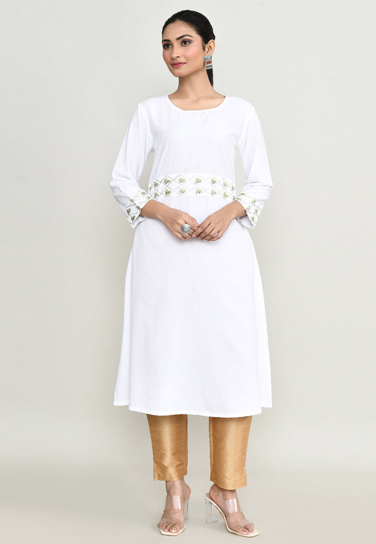 White Rayon Kurta Set With Pant