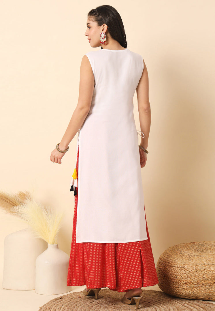 White Rayon Long Kurti