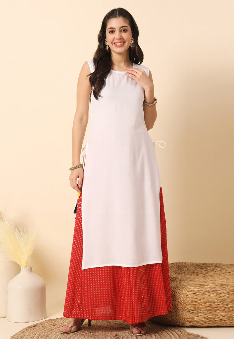 White Rayon Long Kurti