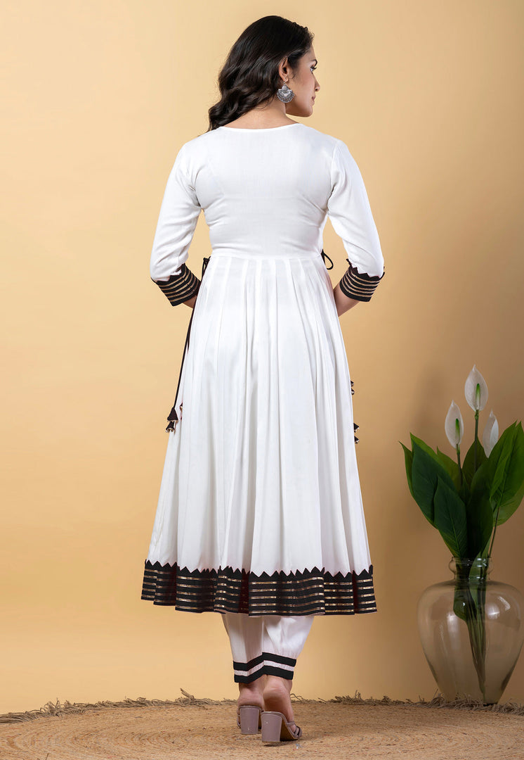 White Rayon Readymade Anarkali Suit