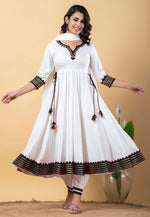 Load image into Gallery viewer, White Rayon Readymade Anarkali Suit

