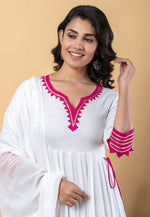 Load image into Gallery viewer, White Rayon Readymade Anarkali Suit

