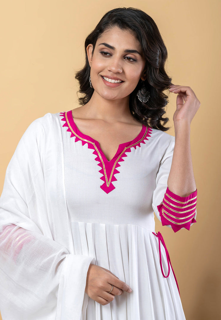 White Rayon Readymade Anarkali Suit