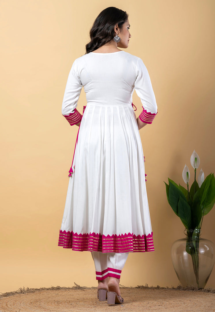 White Rayon Readymade Anarkali Suit