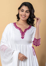 Load image into Gallery viewer, White Rayon Readymade Anarkali Suit
