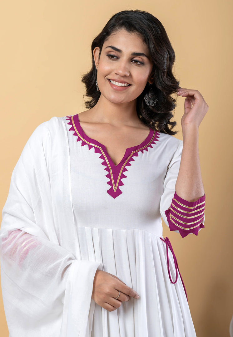 White Rayon Readymade Anarkali Suit