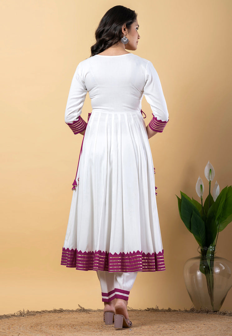 White Rayon Readymade Anarkali Suit