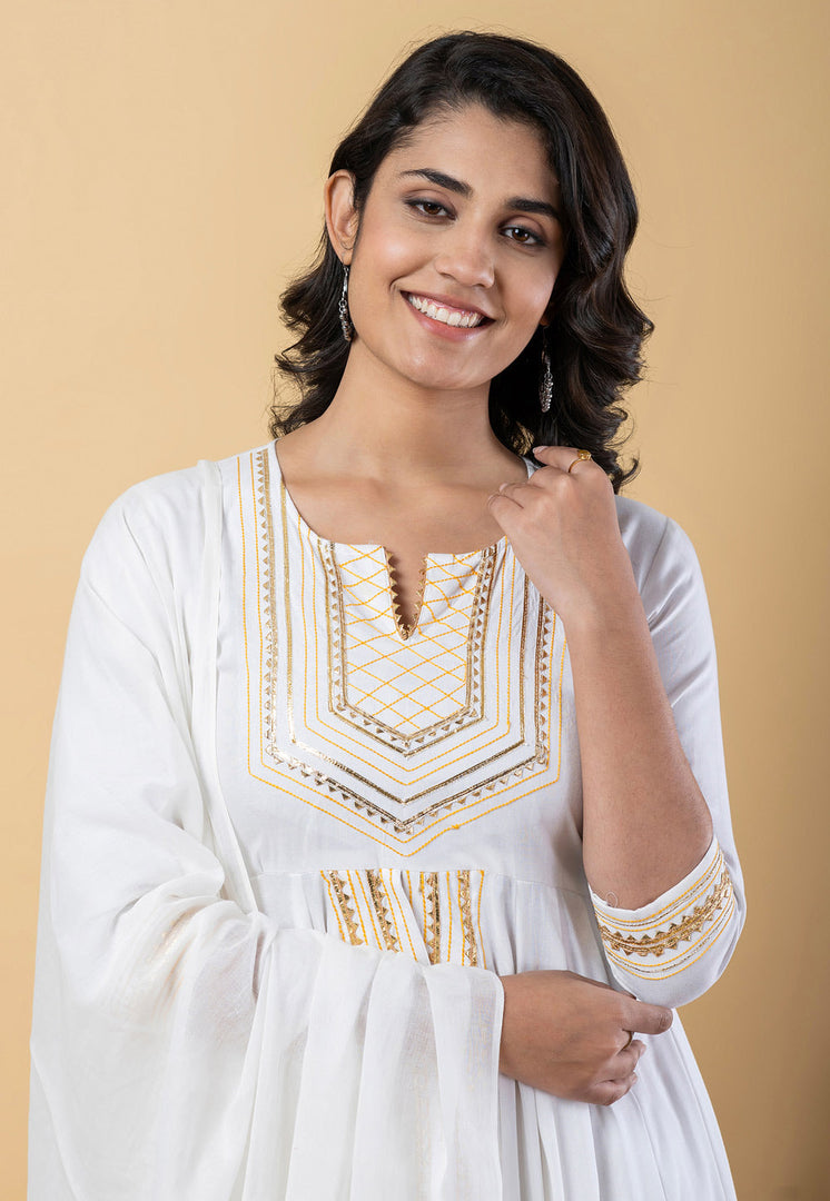 White Rayon Readymade Center Slit Anarkali Suit