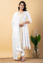 Load image into Gallery viewer, White Rayon Readymade Center Slit Anarkali Suit
