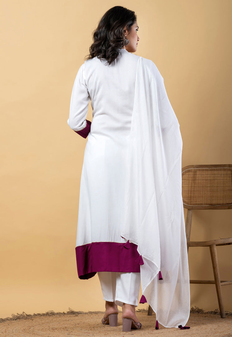 White Rayon Readymade Pakistani Suit