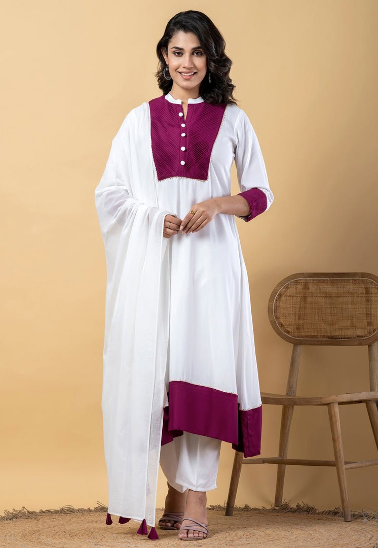 White Rayon Readymade Pakistani Suit
