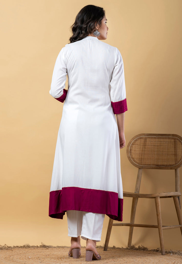 White Rayon Readymade Pant Style Suit