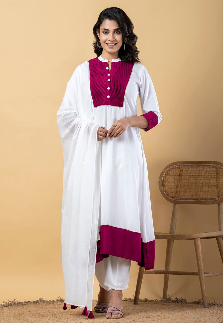 White Rayon Readymade Pant Style Suit