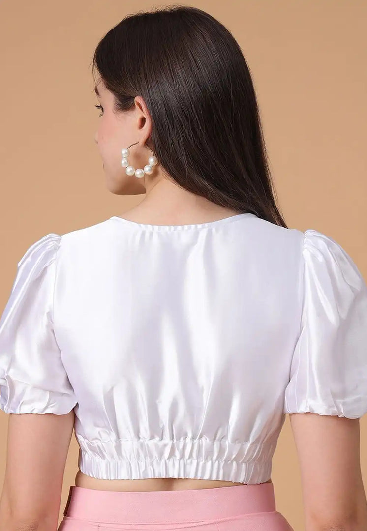 White Satin Silk Readymade Blouse