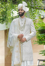 Load image into Gallery viewer, White Silk Anarkali Sherwani
