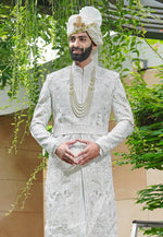 Load image into Gallery viewer, White Silk Anarkali Sherwani
