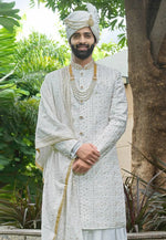 Load image into Gallery viewer, White Silk Anarkali Sherwani
