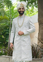 Load image into Gallery viewer, White Silk Anarkali Sherwani
