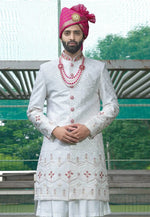 Load image into Gallery viewer, White Silk Anarkali Sherwani
