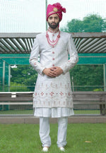 Load image into Gallery viewer, White Silk Anarkali Sherwani
