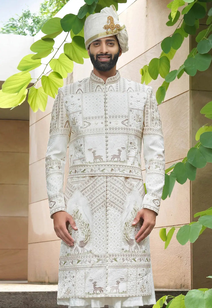 White Silk Anarkali Sherwani