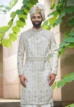 Load image into Gallery viewer, White Silk Anarkali Sherwani
