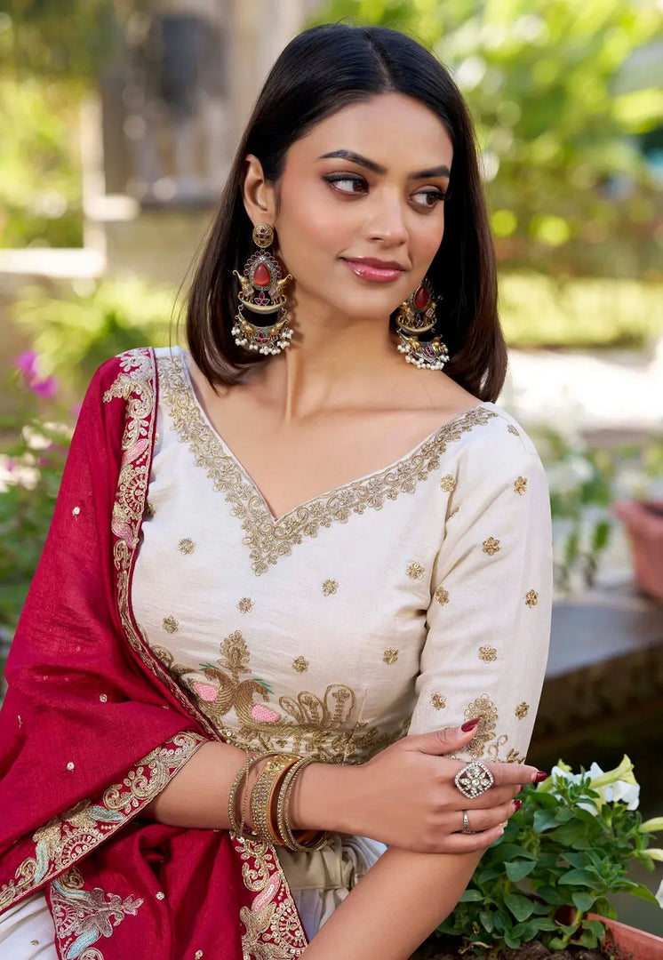 White Silk Circular Lehenga Choli