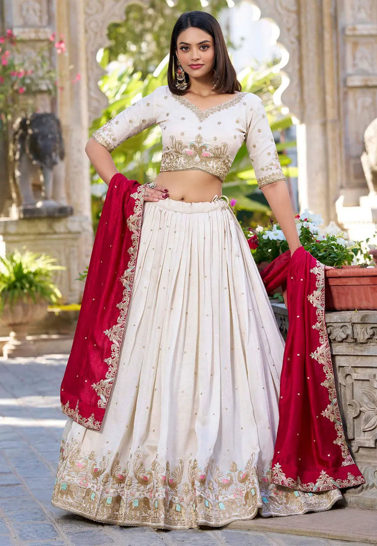 White Silk Circular Lehenga Choli