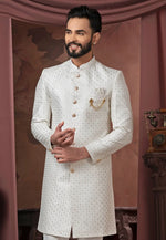 Load image into Gallery viewer, White Silk Indo Western Sherwani
