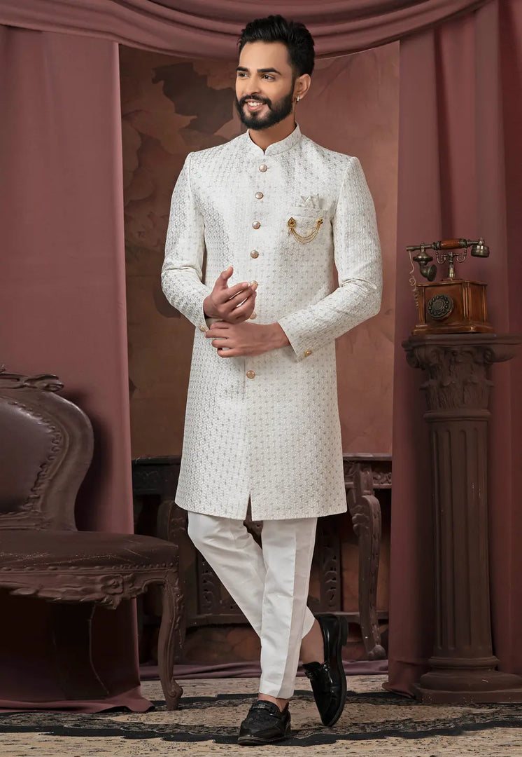 White Silk Indo Western Sherwani