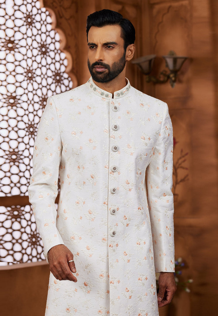 White Silk Indo Western Sherwani