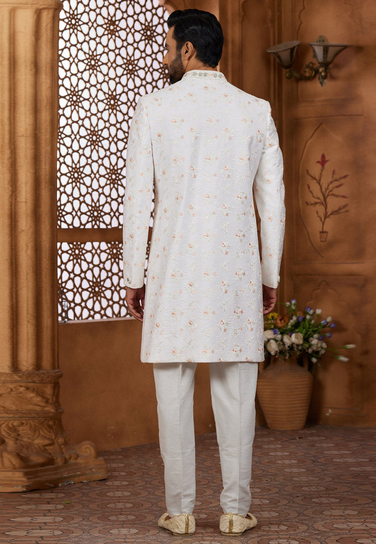 White Silk Indo Western Sherwani